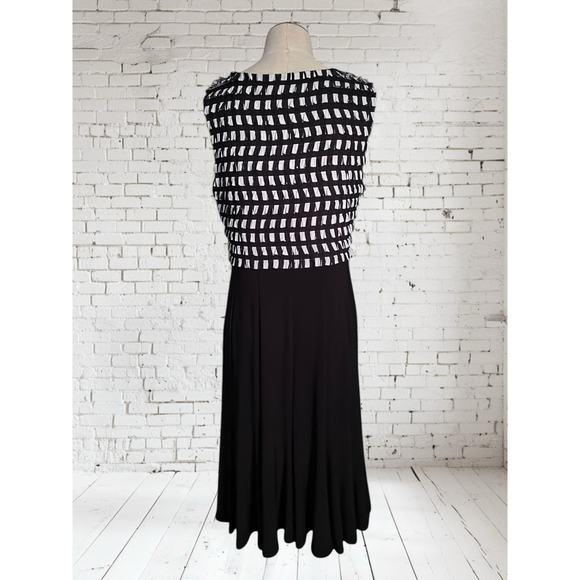 Joseph Ribkoff Dressy Pleated Ruffle Black & White Career Midi Dress Size 12 - Picture 7 of 8